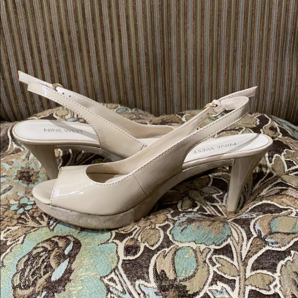 Nine West Nude Patent Leather Slingback Heels